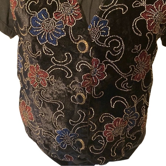 Velvet Floral Vest’s 80s Vintage Black Velvet Vast - Picture 3 of 5